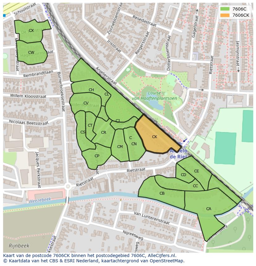 Afbeelding van het postcodegebied 7606 CK op de kaart.