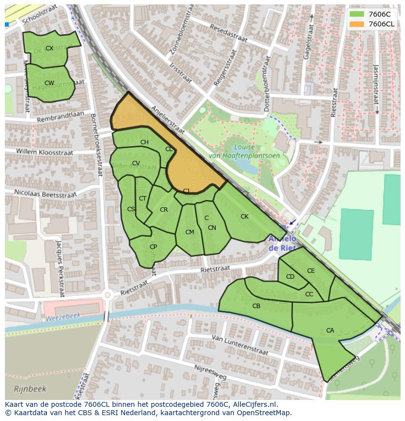 Afbeelding van het postcodegebied 7606 CL op de kaart.