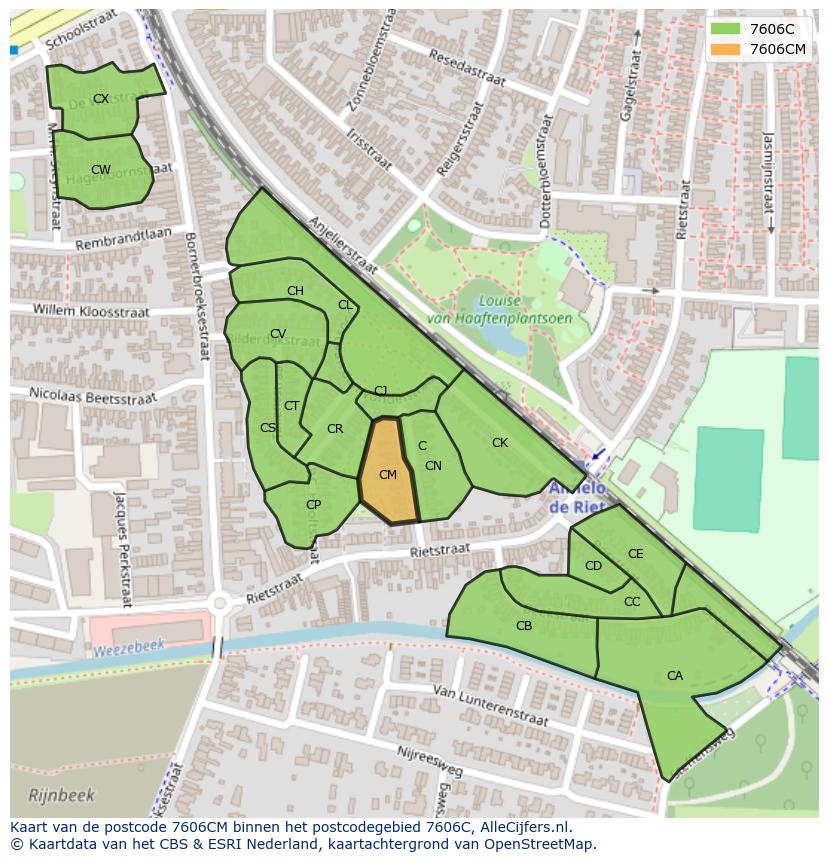 Afbeelding van het postcodegebied 7606 CM op de kaart.