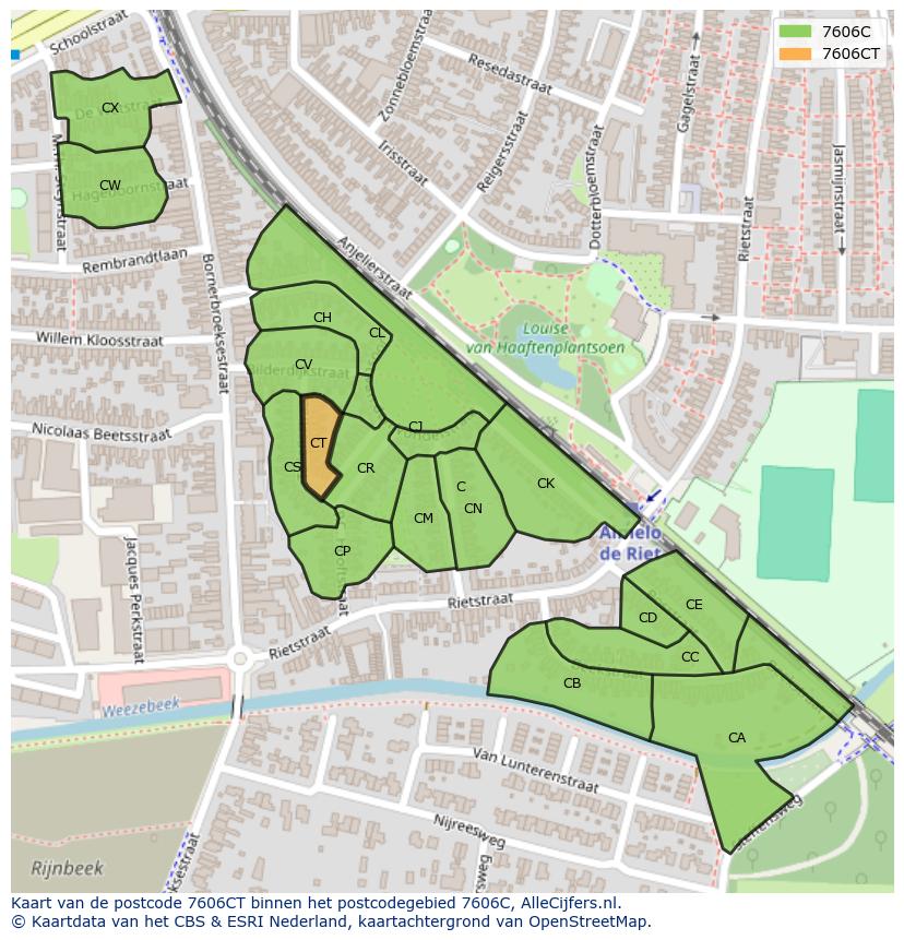 Afbeelding van het postcodegebied 7606 CT op de kaart.