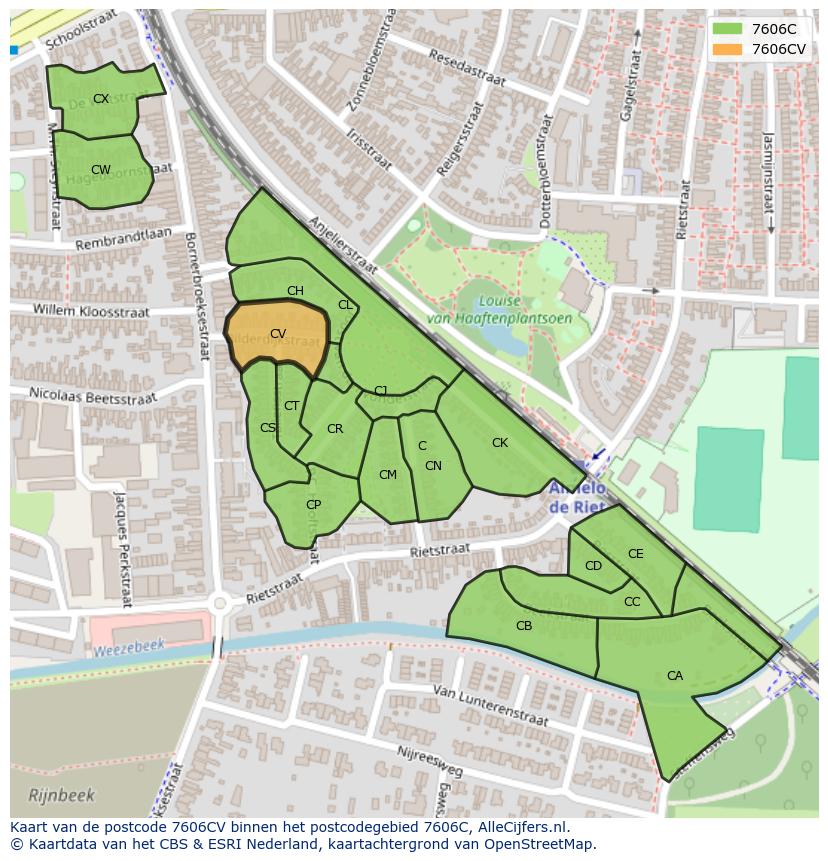 Afbeelding van het postcodegebied 7606 CV op de kaart.