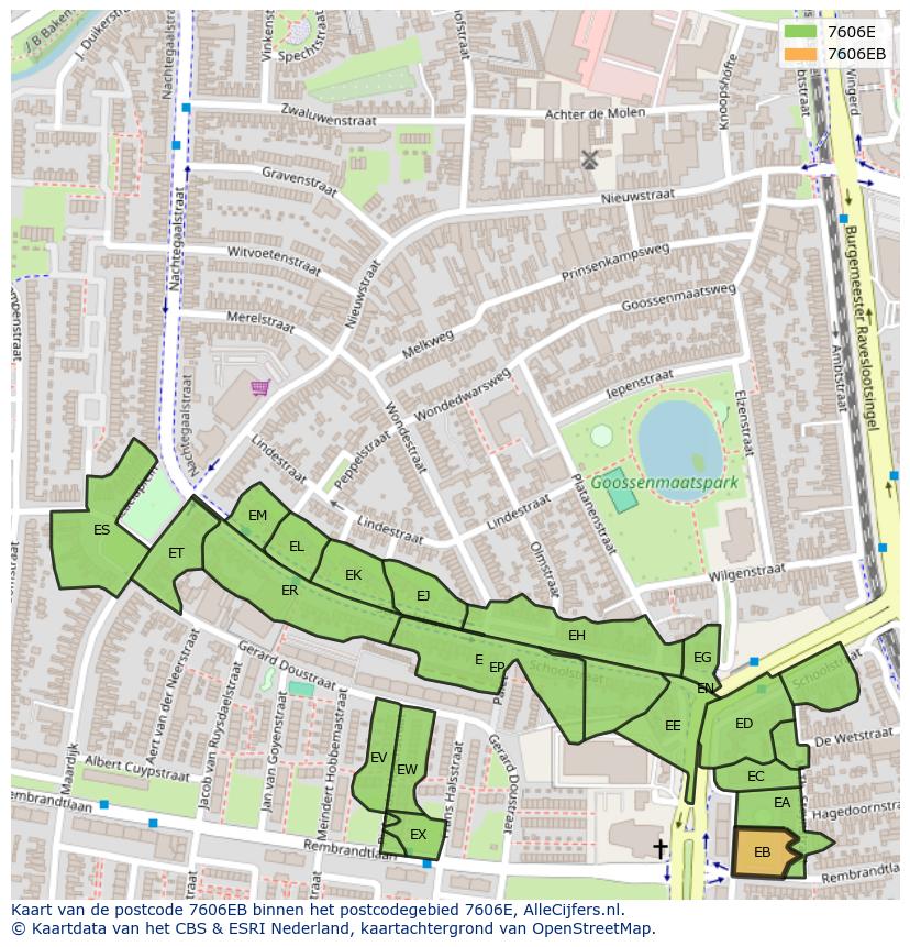 Afbeelding van het postcodegebied 7606 EB op de kaart.