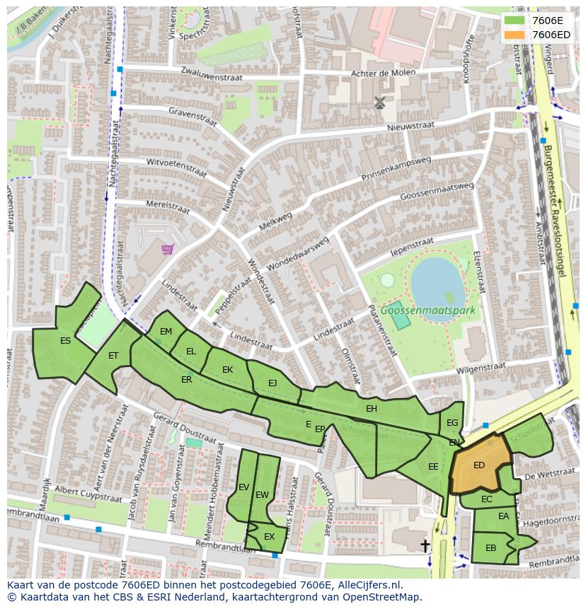 Afbeelding van het postcodegebied 7606 ED op de kaart.