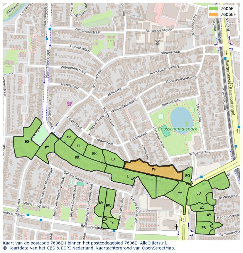Afbeelding van het postcodegebied 7606 EH op de kaart.