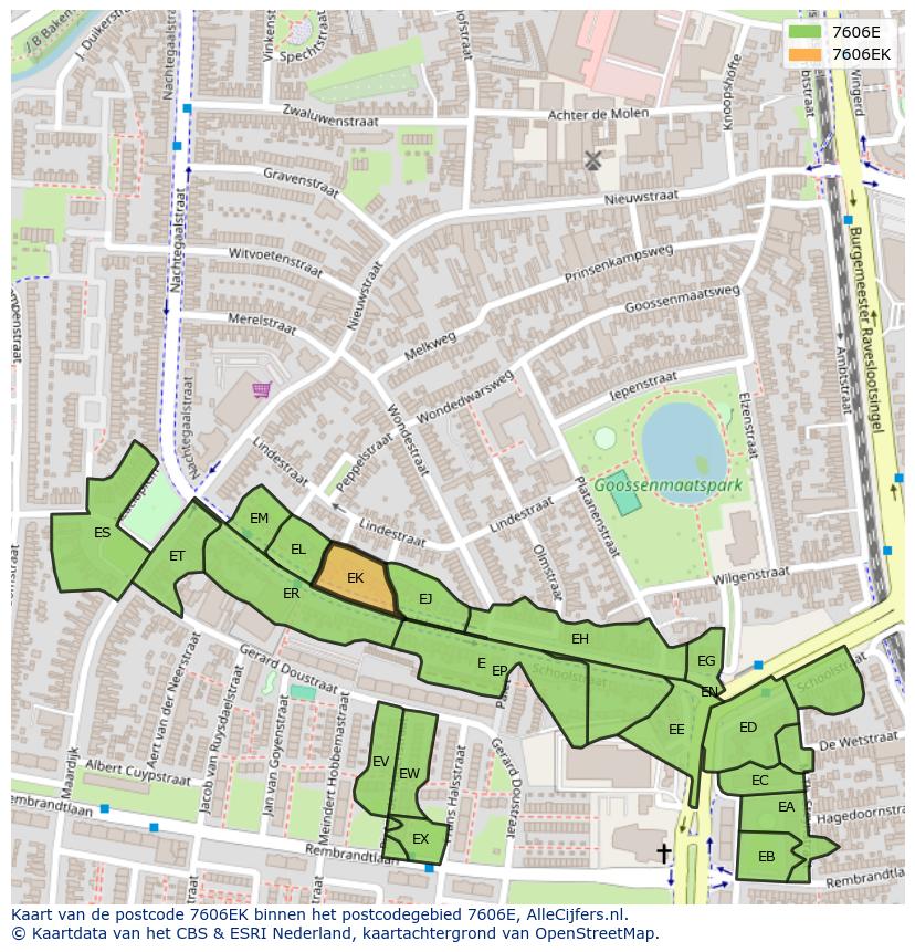 Afbeelding van het postcodegebied 7606 EK op de kaart.