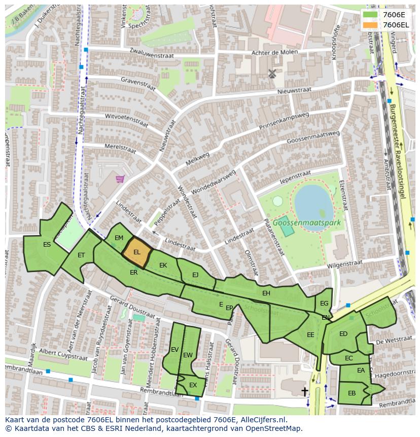 Afbeelding van het postcodegebied 7606 EL op de kaart.