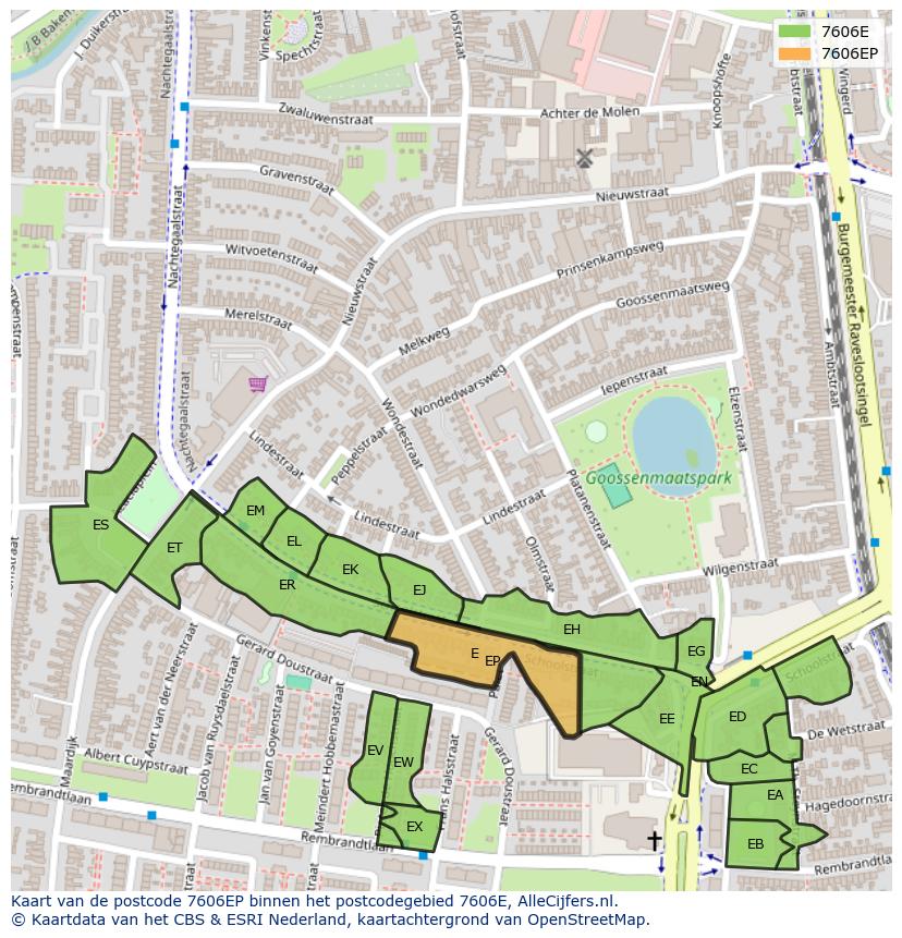 Afbeelding van het postcodegebied 7606 EP op de kaart.