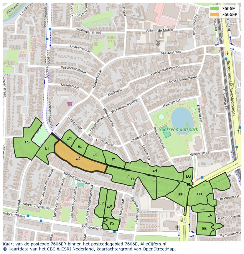 Afbeelding van het postcodegebied 7606 ER op de kaart.