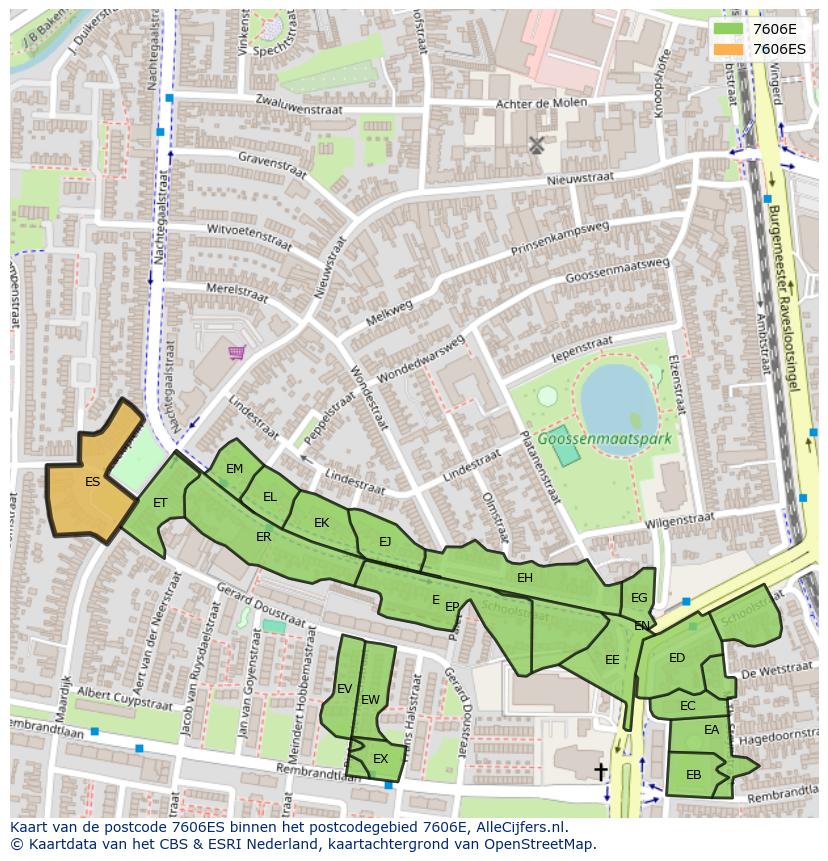 Afbeelding van het postcodegebied 7606 ES op de kaart.