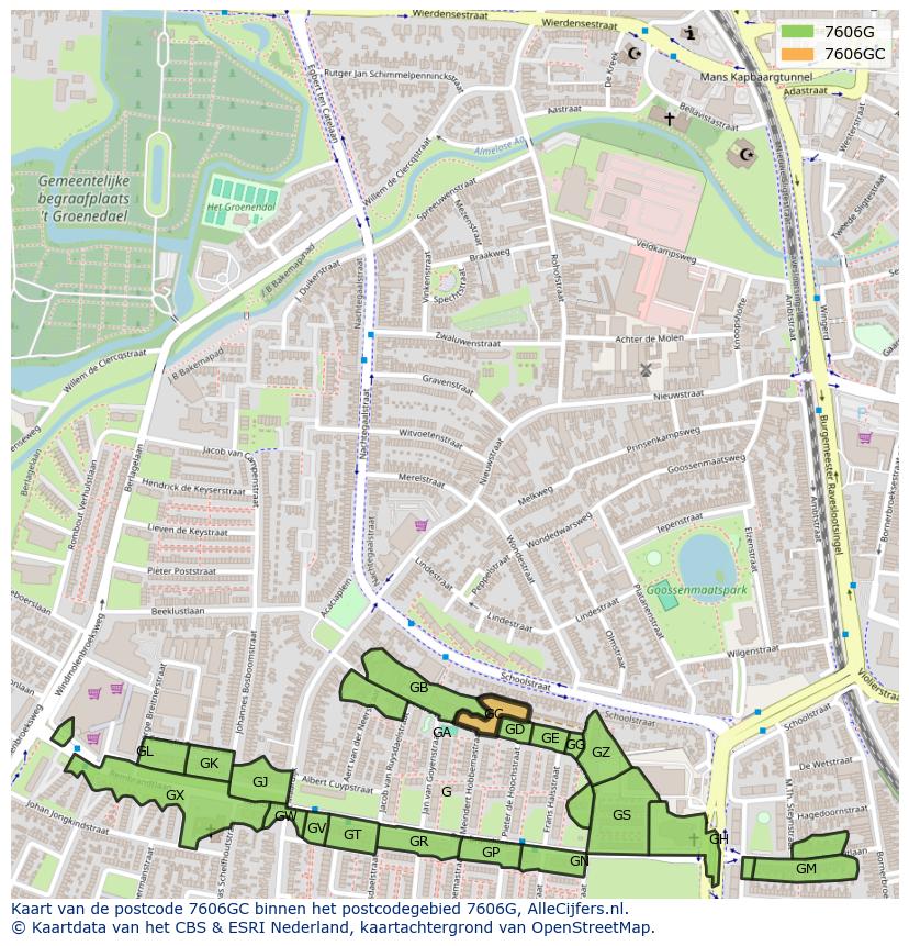 Afbeelding van het postcodegebied 7606 GC op de kaart.