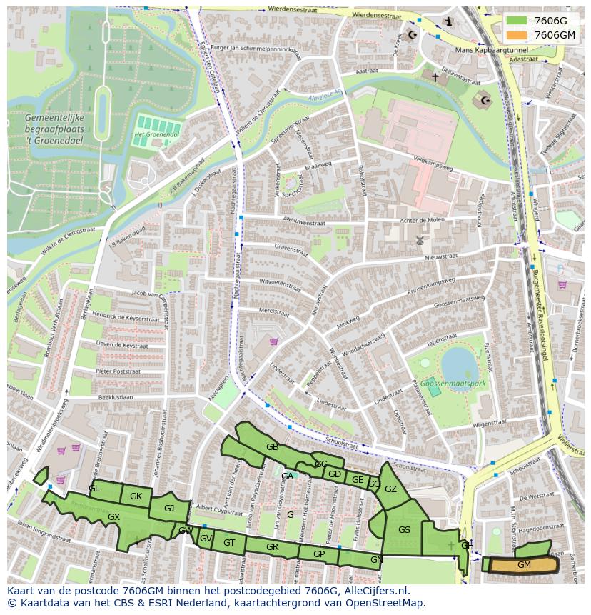 Afbeelding van het postcodegebied 7606 GM op de kaart.