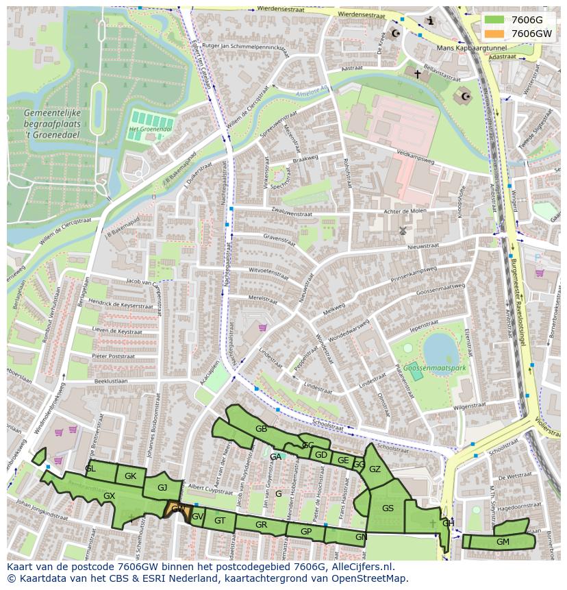 Afbeelding van het postcodegebied 7606 GW op de kaart.