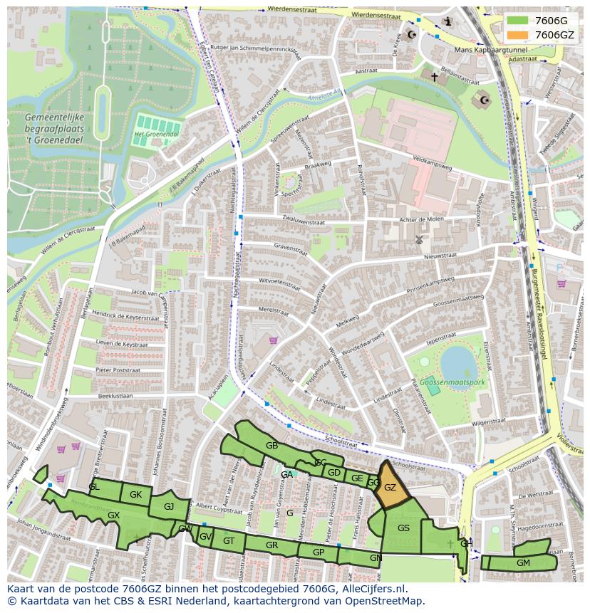 Afbeelding van het postcodegebied 7606 GZ op de kaart.