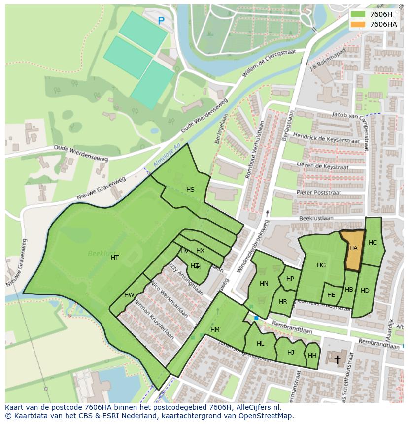 Afbeelding van het postcodegebied 7606 HA op de kaart.