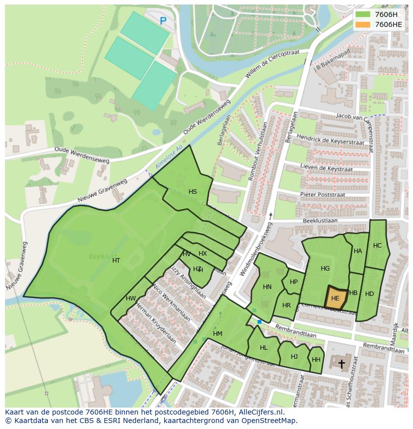 Afbeelding van het postcodegebied 7606 HE op de kaart.