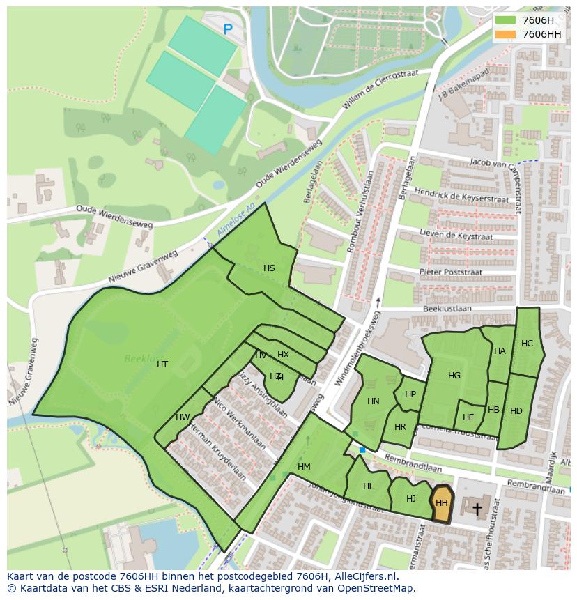 Afbeelding van het postcodegebied 7606 HH op de kaart.