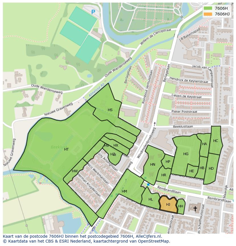 Afbeelding van het postcodegebied 7606 HJ op de kaart.
