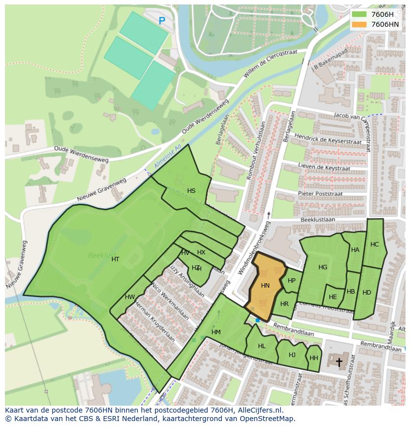 Afbeelding van het postcodegebied 7606 HN op de kaart.