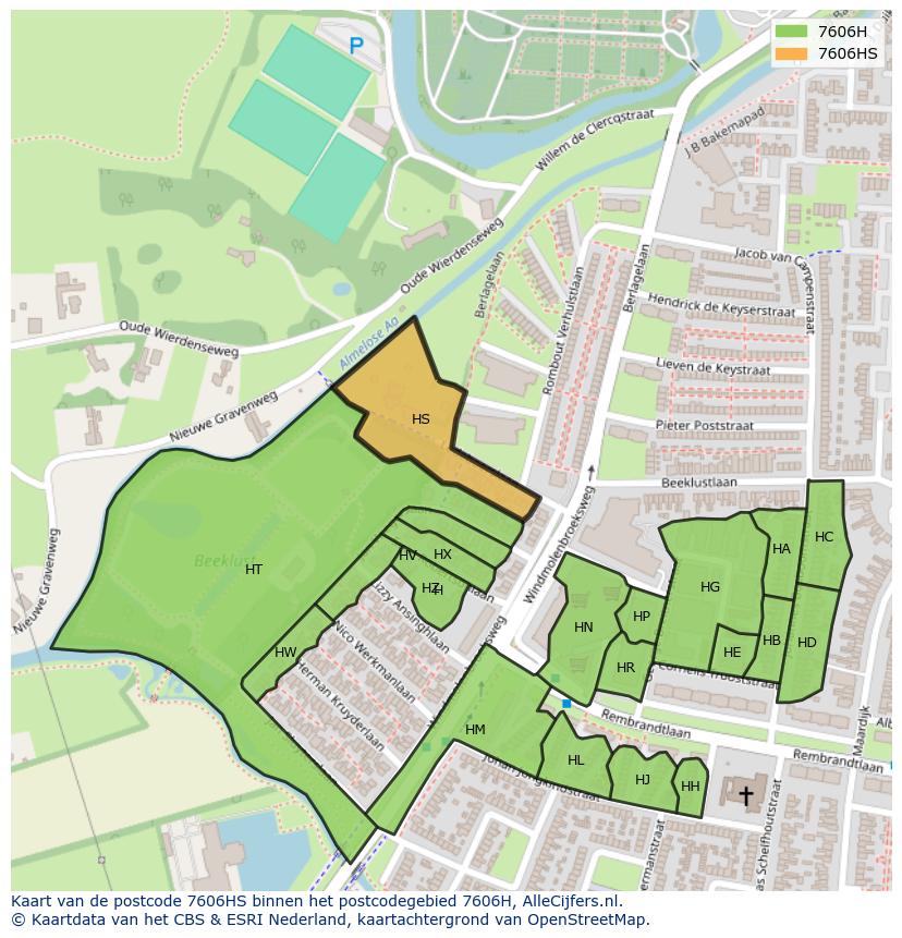 Afbeelding van het postcodegebied 7606 HS op de kaart.