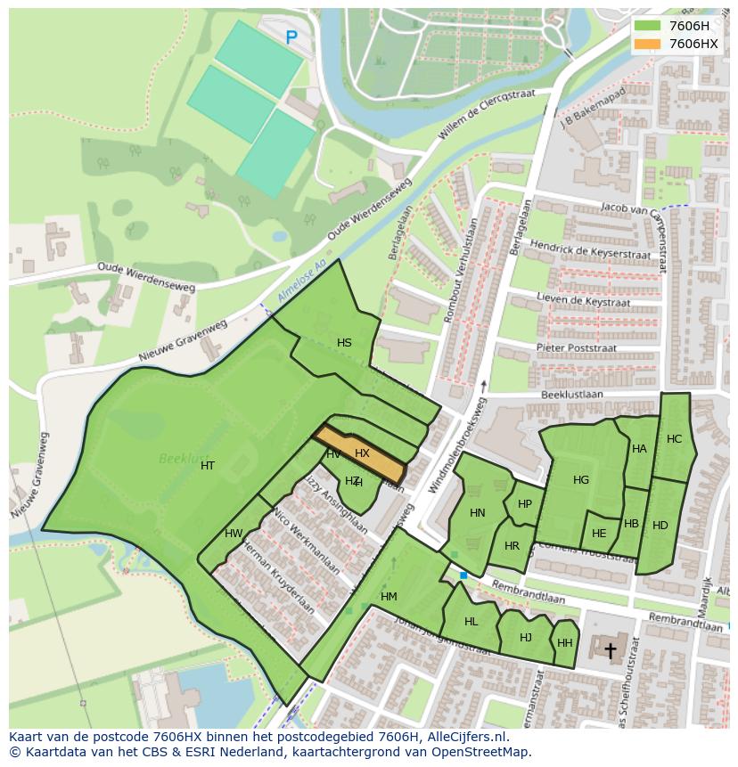 Afbeelding van het postcodegebied 7606 HX op de kaart.