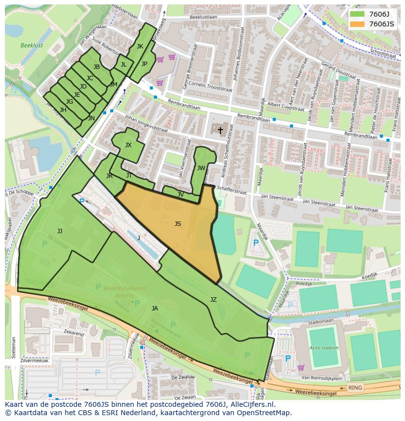 Afbeelding van het postcodegebied 7606 JS op de kaart.