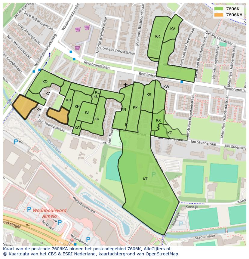 Afbeelding van het postcodegebied 7606 KA op de kaart.
