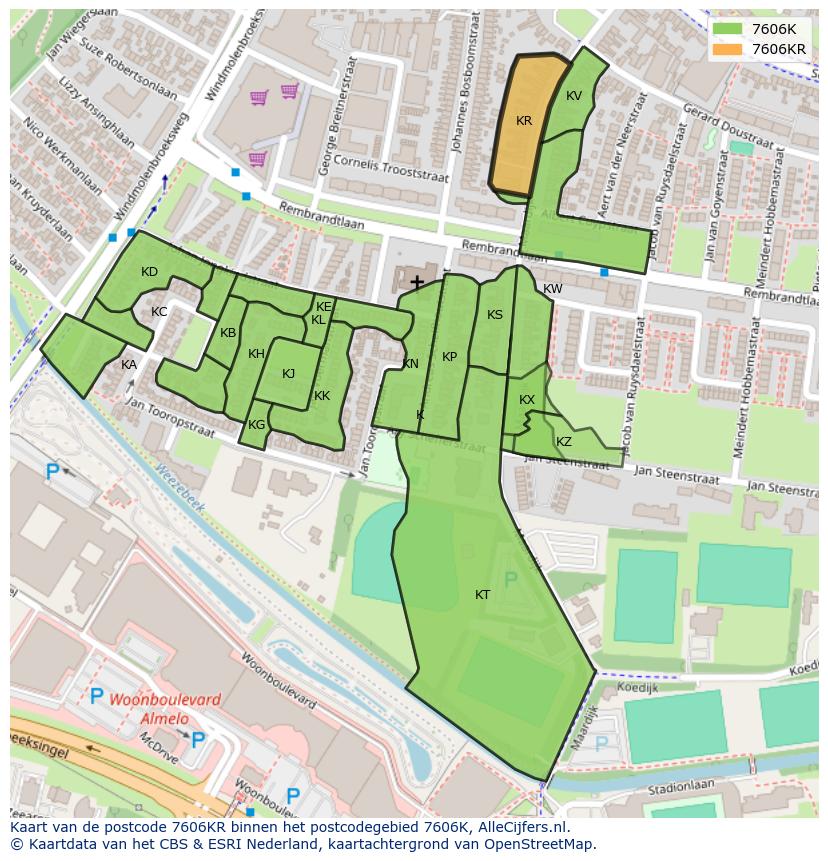 Afbeelding van het postcodegebied 7606 KR op de kaart.