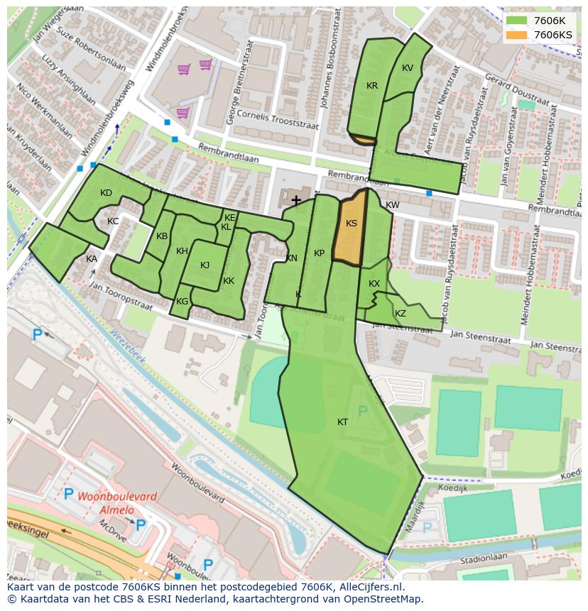 Afbeelding van het postcodegebied 7606 KS op de kaart.