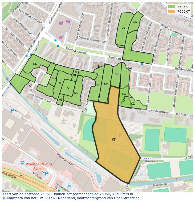 Afbeelding van het postcodegebied 7606 KT op de kaart.