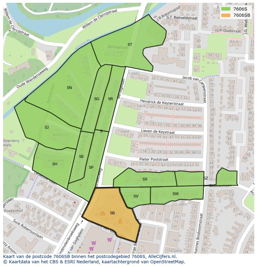 Afbeelding van het postcodegebied 7606 SB op de kaart.