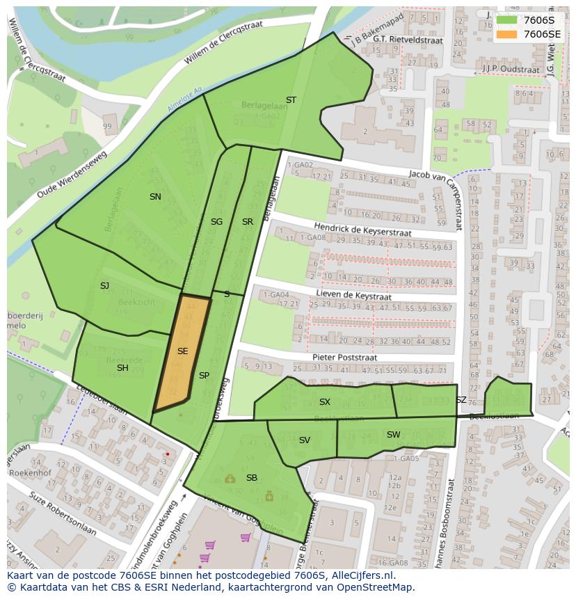 Afbeelding van het postcodegebied 7606 SE op de kaart.