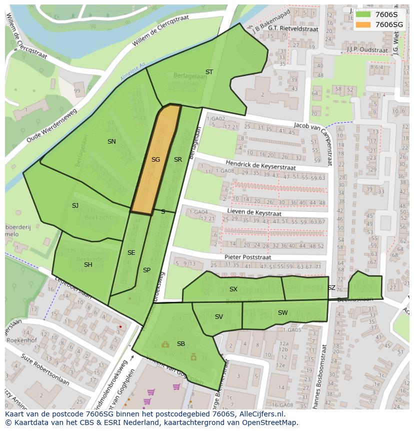 Afbeelding van het postcodegebied 7606 SG op de kaart.