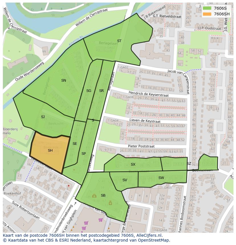 Afbeelding van het postcodegebied 7606 SH op de kaart.