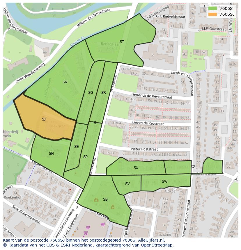 Afbeelding van het postcodegebied 7606 SJ op de kaart.