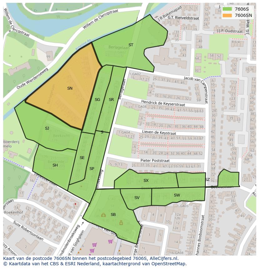 Afbeelding van het postcodegebied 7606 SN op de kaart.