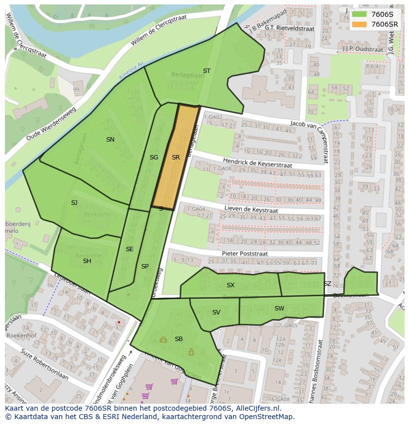 Afbeelding van het postcodegebied 7606 SR op de kaart.