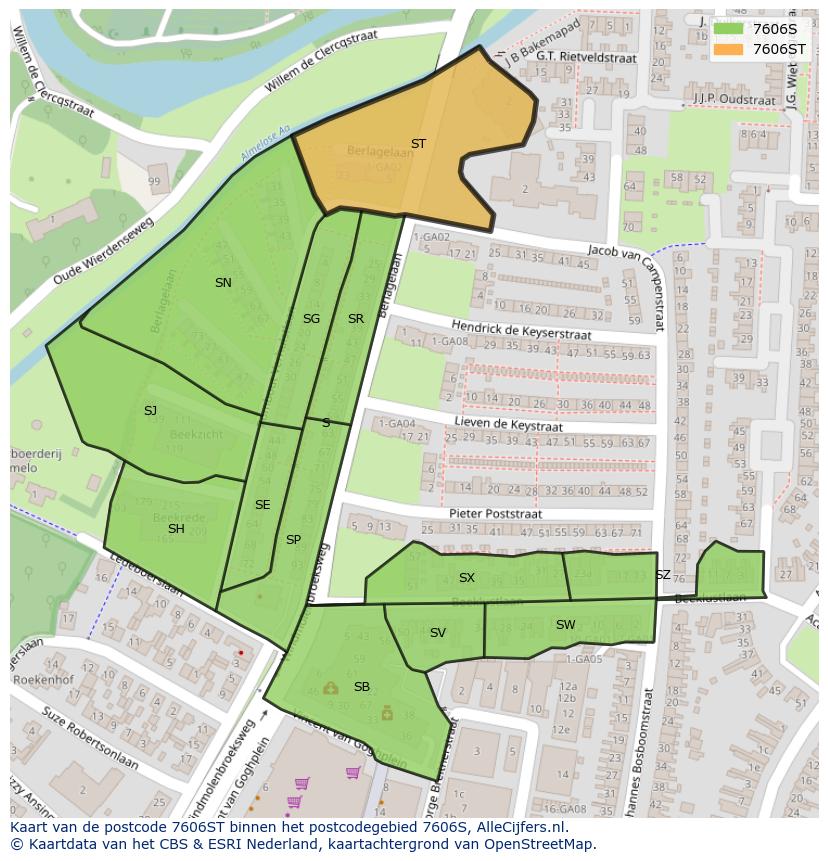 Afbeelding van het postcodegebied 7606 ST op de kaart.
