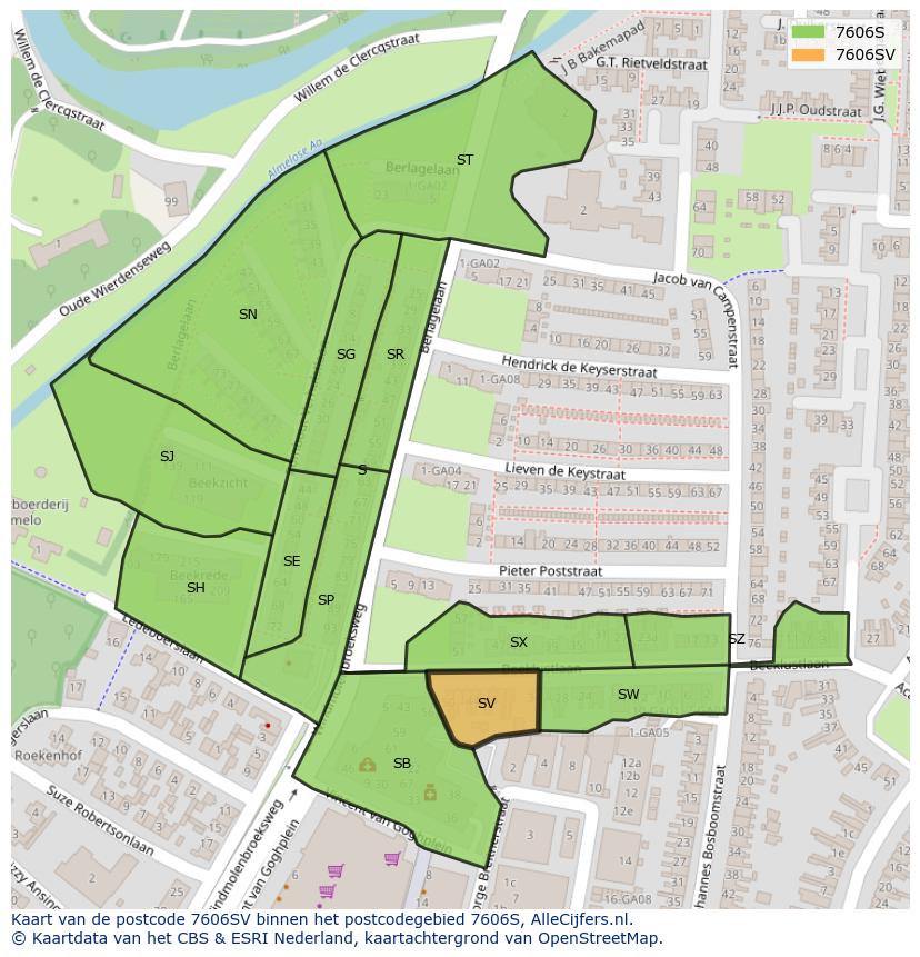 Afbeelding van het postcodegebied 7606 SV op de kaart.