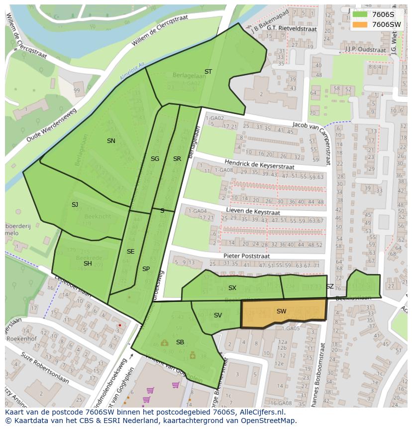 Afbeelding van het postcodegebied 7606 SW op de kaart.