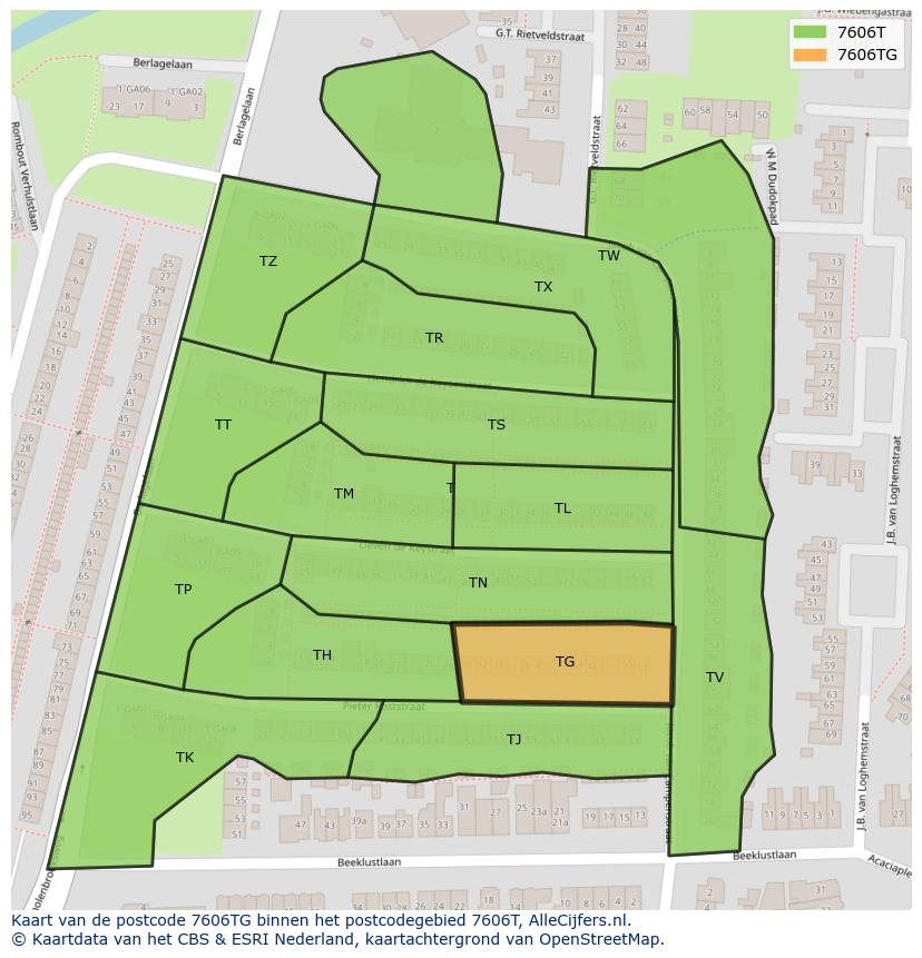 Afbeelding van het postcodegebied 7606 TG op de kaart.