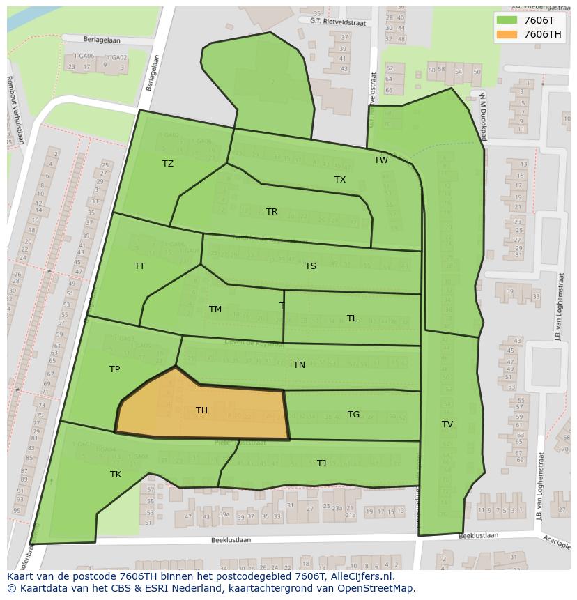 Afbeelding van het postcodegebied 7606 TH op de kaart.