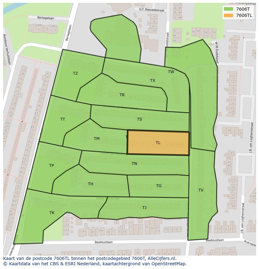 Afbeelding van het postcodegebied 7606 TL op de kaart.