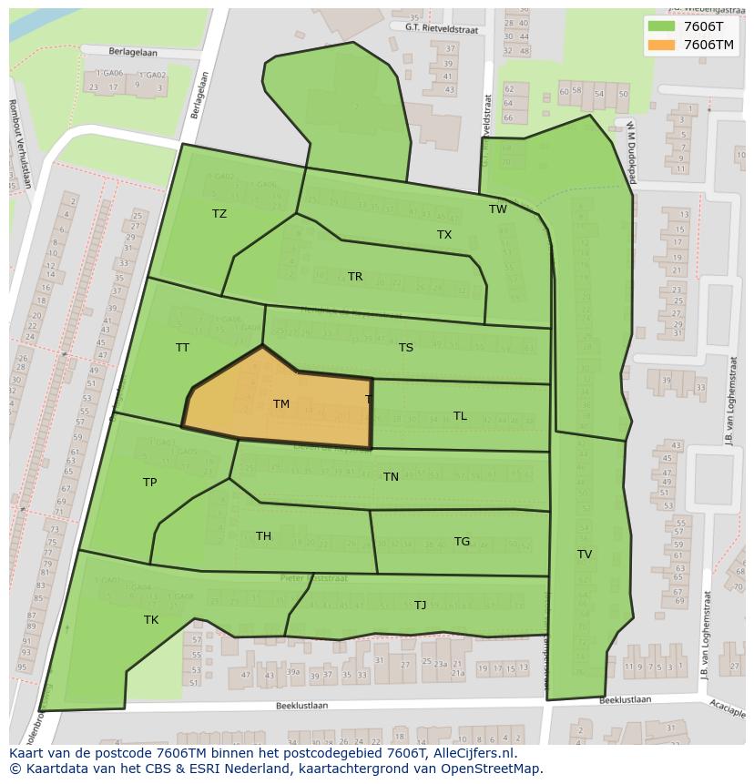 Afbeelding van het postcodegebied 7606 TM op de kaart.