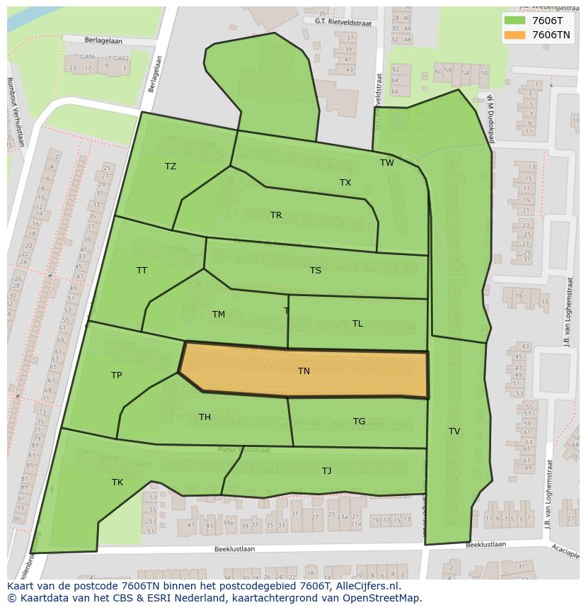 Afbeelding van het postcodegebied 7606 TN op de kaart.