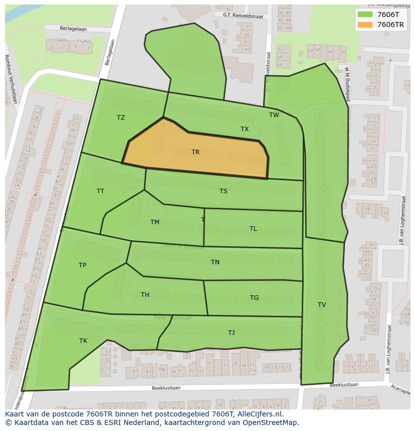 Afbeelding van het postcodegebied 7606 TR op de kaart.