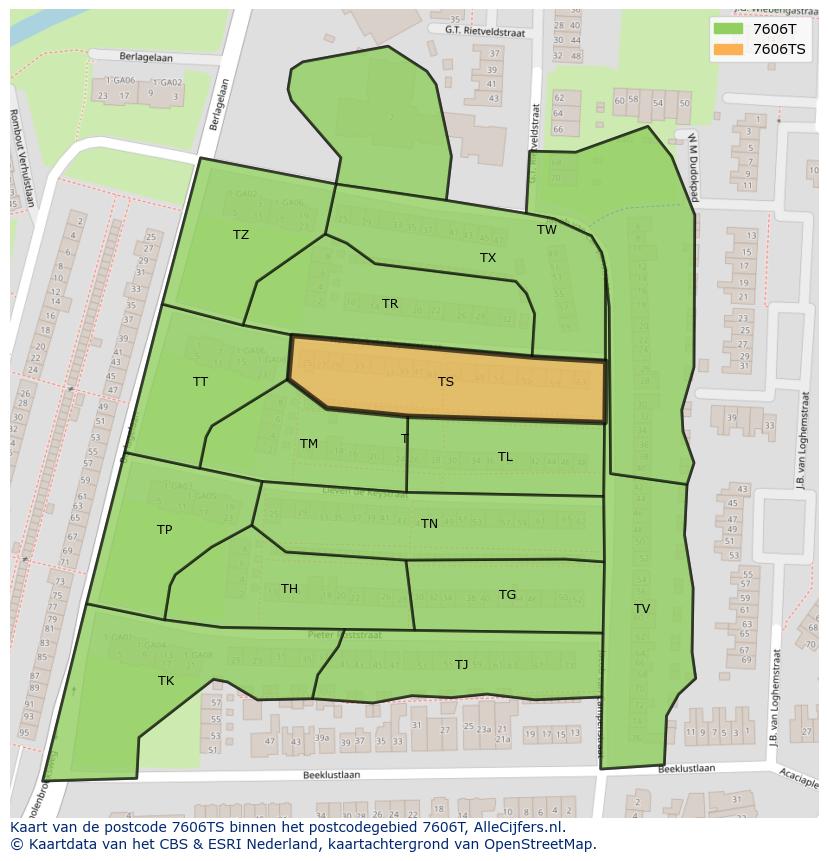 Afbeelding van het postcodegebied 7606 TS op de kaart.