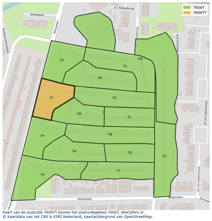 Afbeelding van het postcodegebied 7606 TT op de kaart.