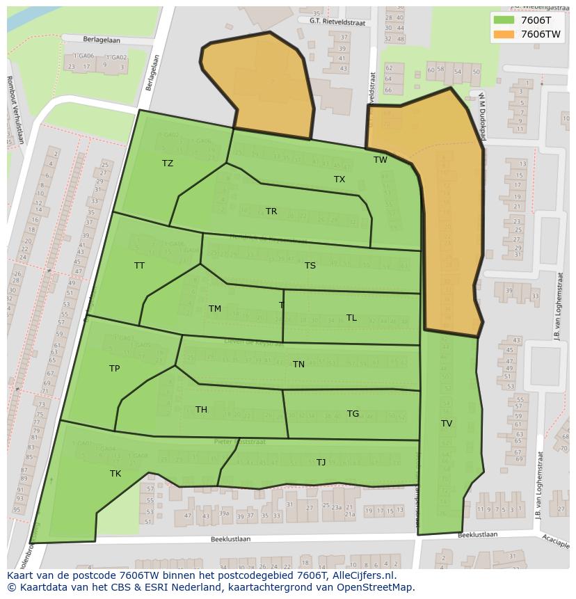 Afbeelding van het postcodegebied 7606 TW op de kaart.