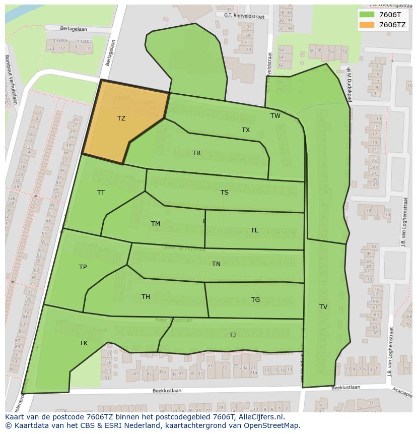 Afbeelding van het postcodegebied 7606 TZ op de kaart.