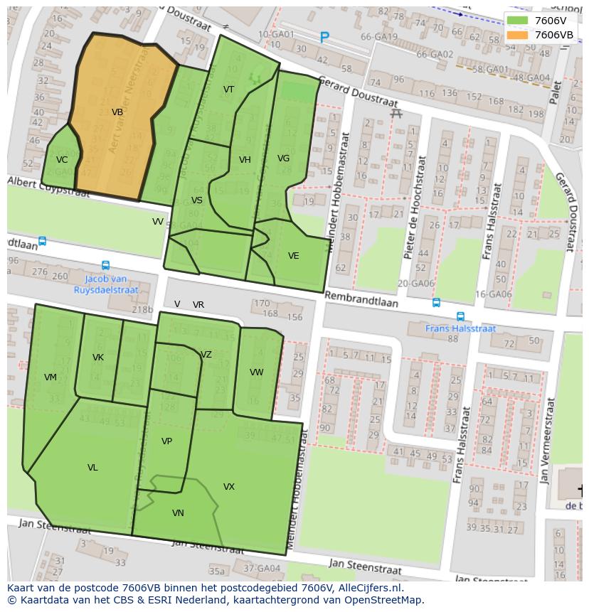 Afbeelding van het postcodegebied 7606 VB op de kaart.